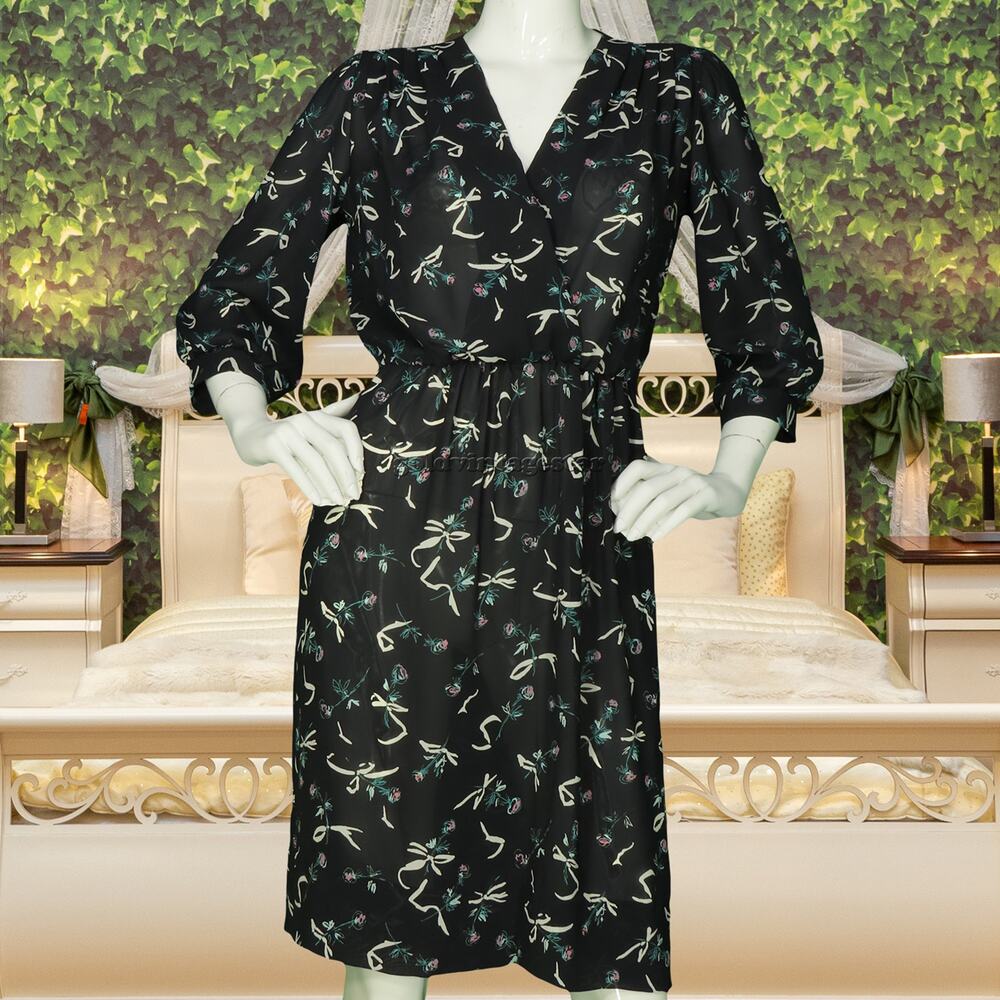 Vintage JT Dress Black Grey Floral Print Dress M